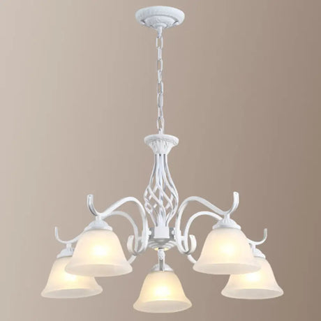 Vintage Bell Chandelier With Ruffle Glass Pendant Light Fixture For Dining Room 5 / White A