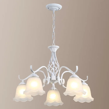 Vintage Bell Chandelier With Ruffle Glass Pendant Light Fixture For Dining Room 5 / White B
