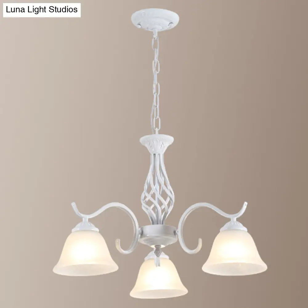 Vintage Bell Chandelier With Ruffle Glass Pendant Light Fixture For Dining Room