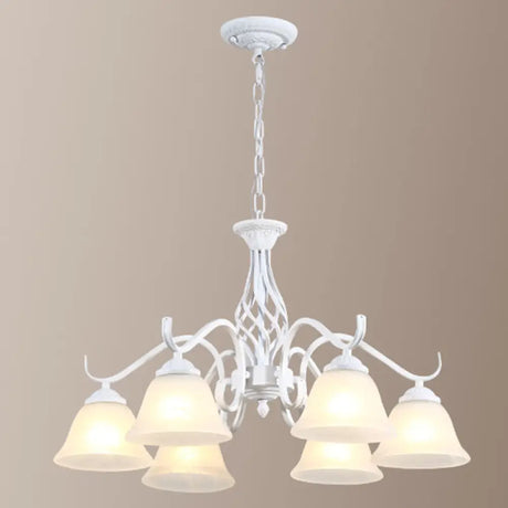 Vintage Bell Chandelier With Ruffle Glass Pendant Light Fixture For Dining Room 6 / White A