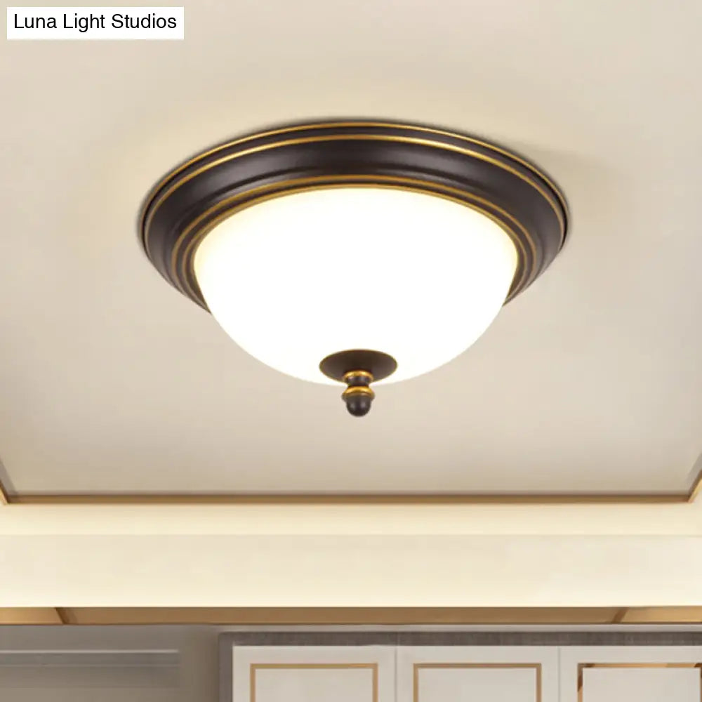 Vintage Bell Flush Ceiling Light With Cream Glass - Led Mount Fixture
