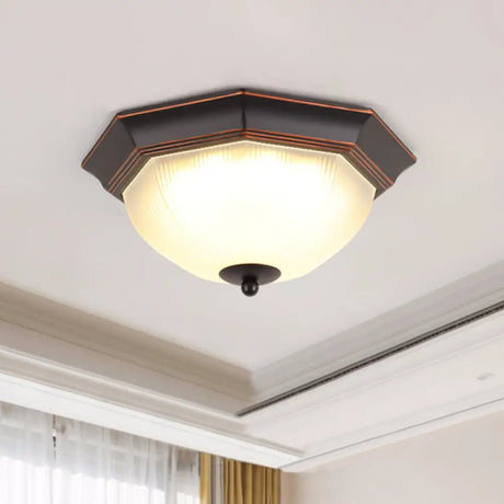 Vintage Bell Flush Ceiling Light With Cream Glass - Led Mount Fixture Red - Black / 13’ Octagon