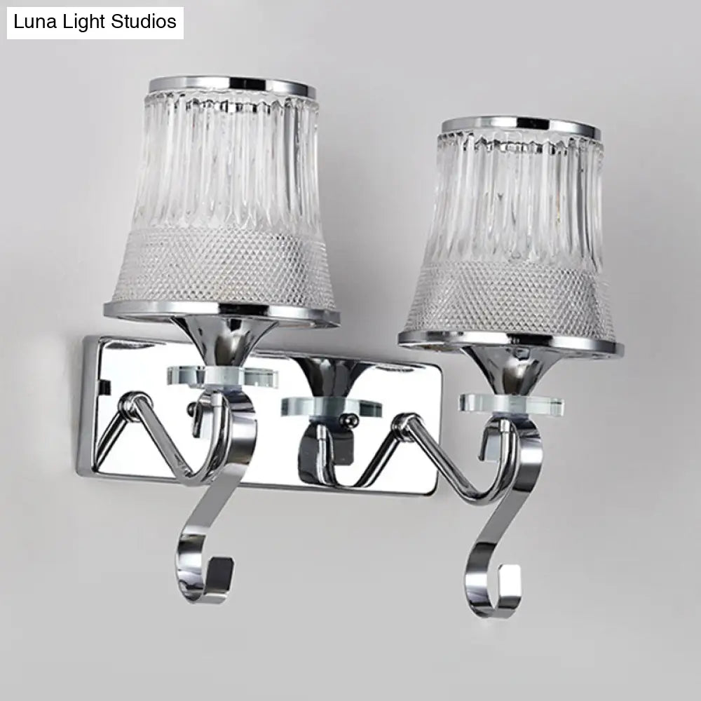 Vintage Bell Sconce Light Fixture Clear Glass Gold Finish Crystal Accent 2 Lights Bedroom Wall Lamp