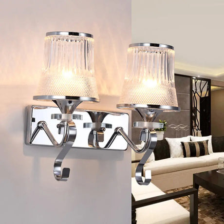 Vintage Bell Sconce Light Fixture Clear Glass Gold Finish Crystal Accent 2 Lights Bedroom Wall Lamp