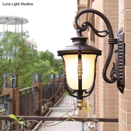Vintage Bell Wall Light - Frosted Rib Glass Outdoor Lamp (Coffee)