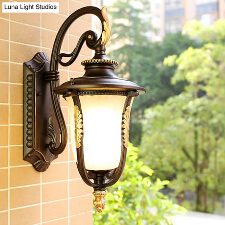 Vintage Bell Wall Light - Frosted Rib Glass Outdoor Lamp (Coffee)