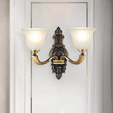 Vintage Black And Gold Frosted White Glass Wall Sconce For Bedroom - 1/2-Bulb Bell Mount Light 2 /