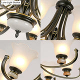 Vintage Black Chandelier: Flower White Glass Ceiling Light 3/6/8 Lights For Bedroom Fixture