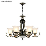 Vintage Black Chandelier: Flower White Glass Ceiling Light 3/6/8 Lights For Bedroom Fixture