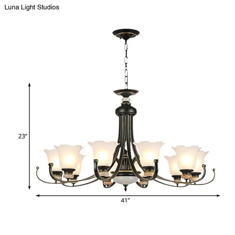 Vintage Black Chandelier: Flower White Glass Ceiling Light 3/6/8 Lights For Bedroom Fixture