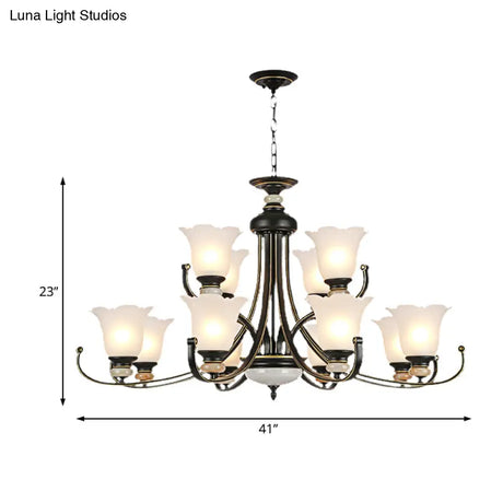 Vintage Black Chandelier: Flower White Glass Ceiling Light 3/6/8 Lights For Bedroom Fixture