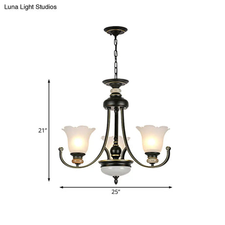 Vintage Black Chandelier: Flower White Glass Ceiling Light 3/6/8 Lights For Bedroom Fixture