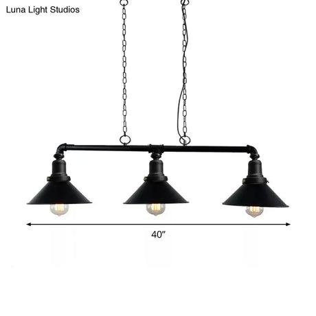 Vintage Black Conical Island Light Fixture - 3-Light Metal Pendant For Dining Room