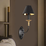 Vintage Black Fabric Wall Sconce With Curvy Arm For Hallway Lighting 1 /