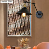 Vintage Black Finish Conic Sconce Light Fixture With Adjustable Metallic Arm - Ideal Wall Lighting