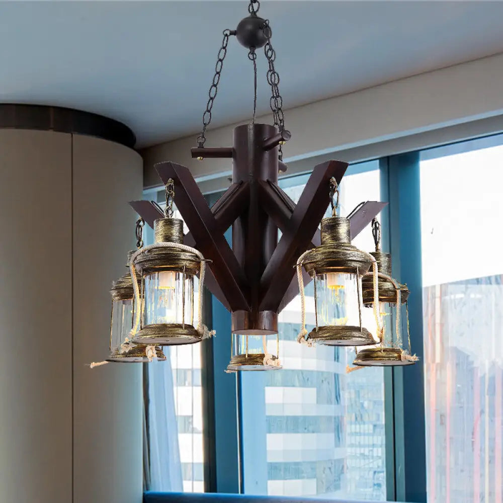 Vintage Black Glass Chandelier - 5 Lights Ceiling Fixture For Living Room