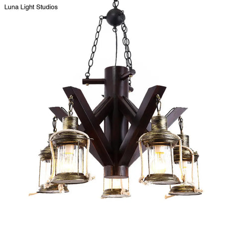 Vintage Black Glass Chandelier - 5 Lights Ceiling Fixture For Living Room