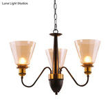 Vintage Black & Gold Chandelier Lamp: 3/5 Bulbs Clear Glass Pendulum
