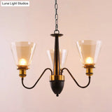 Vintage Black & Gold Chandelier Lamp: 3/5 Bulbs Clear Glass Pendulum
