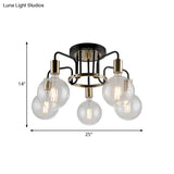 Vintage Black & Gold Semi - Flush Ceiling Lamp With Clear Glass - Ideal For Living Rooms (3/5 -