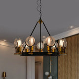 Vintage Black Grid Glass Lens Chandelier Lamp - 6/9/12 Lights Hanging Light Kit For Restaurants 9 /