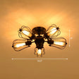 Vintage Black Iron Semi Flush Ceiling Light With Radial Shape And Cage - Ideal For Restaurants / A