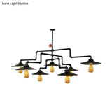 Vintage Black Island Pendant Lamp With 7 Bulbs: Metallic 3-Layer Water Pipe Design For Living Room
