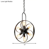 Vintage Black Metal Island Light With 6/18 Bulbs - Elegant Wagon Wheel Pendant For Dining Room