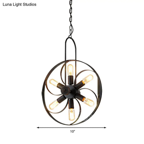 Vintage Black Metal Island Light With 6/18 Bulbs - Elegant Wagon Wheel Pendant For Dining Room
