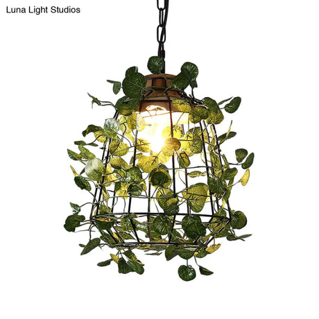 Vintage Black Metal Led Plant Ceiling Hang Pendant – Ideal For Restaurants - Bulb Cage Fixture