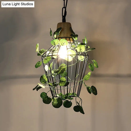 Vintage Black Metal Led Plant Ceiling Hang Pendant – Ideal For Restaurants - Bulb Cage Fixture