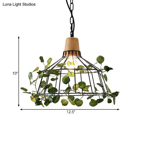 Vintage Black Metal Led Plant Ceiling Hang Pendant – Ideal For Restaurants - Bulb Cage Fixture