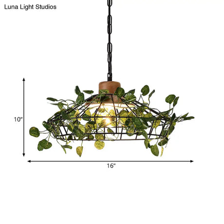 Vintage Black Metal Led Plant Ceiling Hang Pendant – Ideal For Restaurants - Bulb Cage Fixture