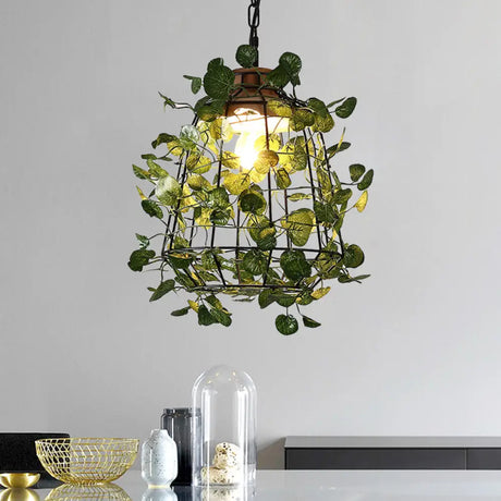 Vintage Black Metal Led Plant Ceiling Hang Pendant – Ideal For Restaurants - Bulb Cage Fixture / B