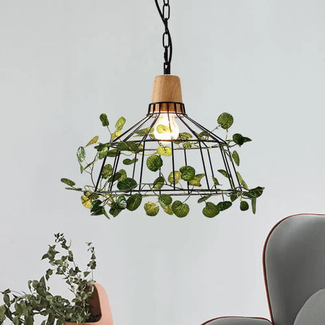 Vintage Black Metal Led Plant Ceiling Hang Pendant – Ideal For Restaurants - Bulb Cage Fixture / C