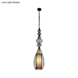 Vintage Black Metal Pendant Light - Oval/Gourd/Lantern Design 1-Light Ideal For Dining Room Ceiling