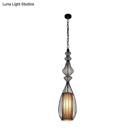 Vintage Black Metal Pendant Light - Oval/Gourd/Lantern Design 1-Light Ideal For Dining Room Ceiling