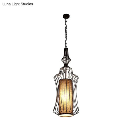 Vintage Black Metal Pendant Light - Oval/Gourd/Lantern Design 1-Light Ideal For Dining Room Ceiling