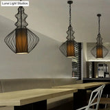 Vintage Black Metal Pendant Light - Oval/Gourd/Lantern Design 1-Light Ideal For Dining Room Ceiling