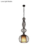 Vintage Black Metal Pendant Light - Oval/Gourd/Lantern Design 1-Light Ideal For Dining Room Ceiling
