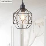 Vintage Black Metal Prism Cage Pendant Lamp - Ideal For Dining Room 1-Light Hanging Light Fixture