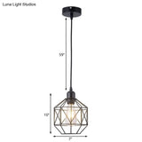Vintage Black Metal Prism Cage Pendant Lamp - Ideal For Dining Room 1-Light Hanging Light Fixture