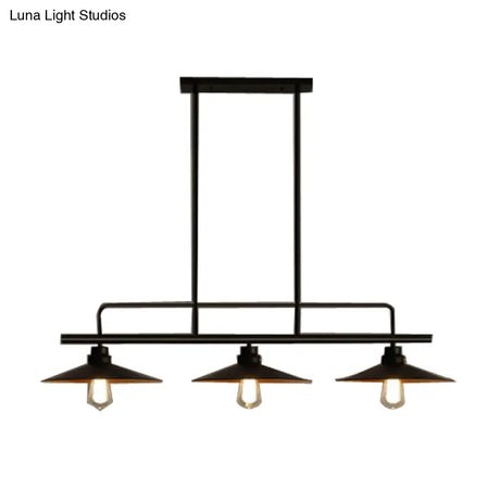 Vintage Black Metal Saucer Suspension Island Lamp With 3 Lights For Dining Room