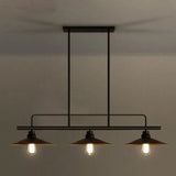 Vintage Black Metal Saucer Suspension Island Lamp With 3 Lights For Dining Room
