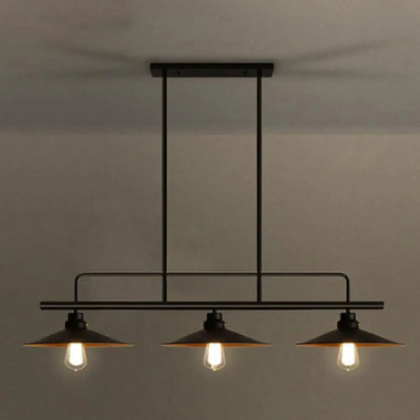 Vintage Black Metal Saucer Suspension Island Lamp With 3 Lights For Dining Room