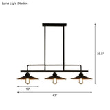 Vintage Black Metal Saucer Suspension Island Lamp With 3 Lights For Dining Room