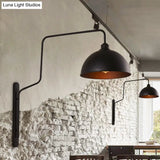 Vintage Black Metal Sconce Wall Light With Curved Arm For Restaurants - 1 Head Bowl Shape