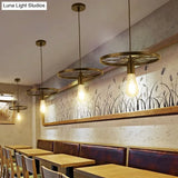 Vintage Black Metal Wagon Wheel Hanging Pendant Light For Coffee Shop Suspension