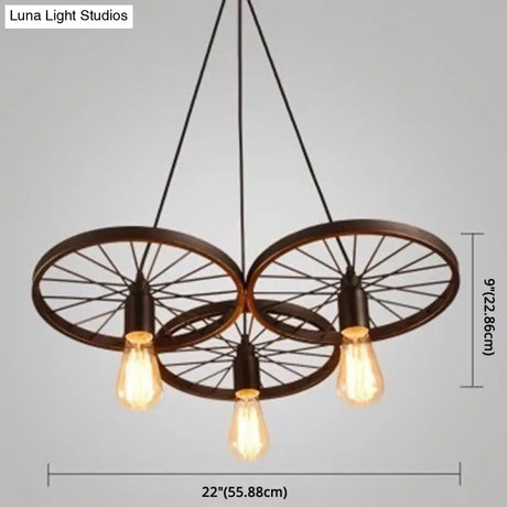Vintage Black Metal Wagon Wheel Hanging Pendant Light For Coffee Shop Suspension