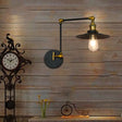 Vintage Black Metal Wall Sconce With Adjustable Arm And Saucer Shade For Living Room Lighting